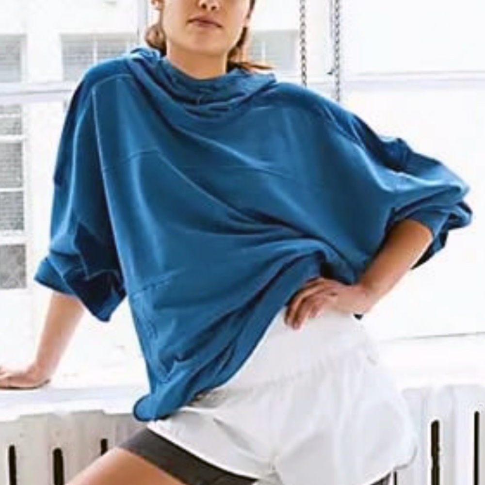 FP Movement - Free People Latitude Oversized Blue Lagoon Velour Hoodie - Medium